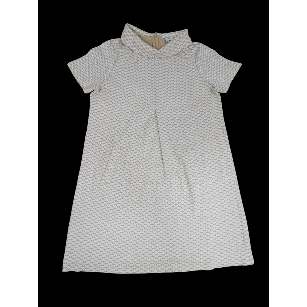 Tyler böe Women's Beige White Medium Short Sleeve Retro Shift Dress Cotton blend